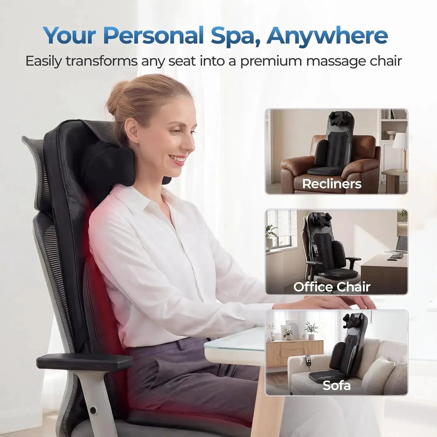 Massage Chair Pad | Shiatsu Kneading With Heat | UL Adapter Included | One Size