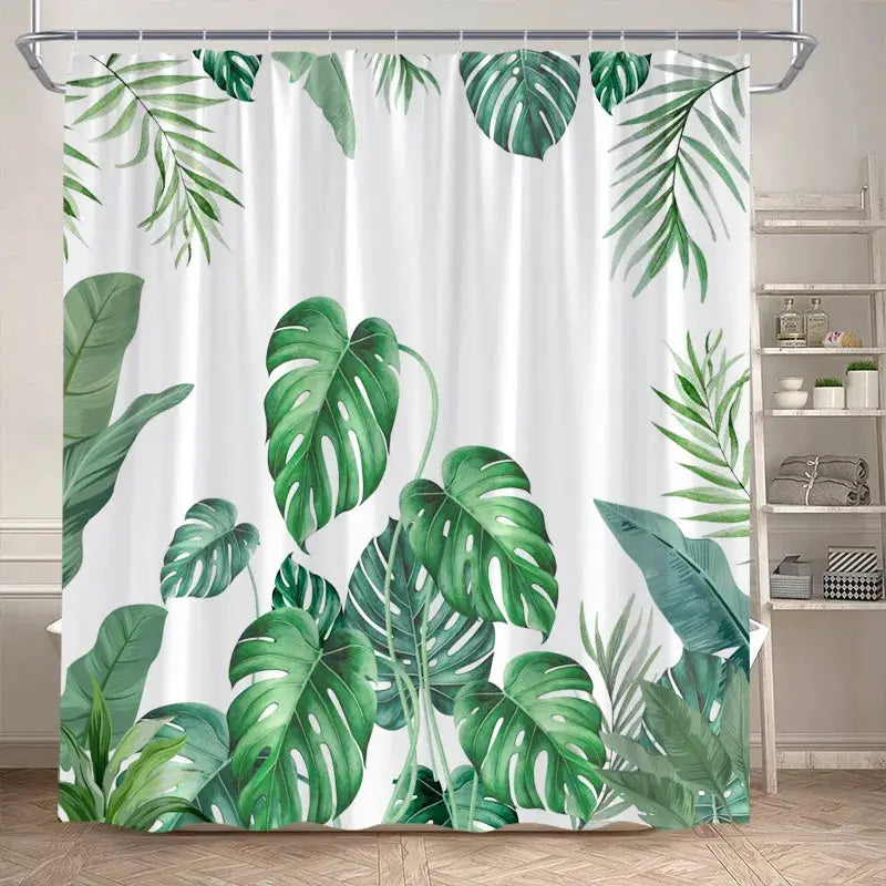 Tropical Leaves Shower Curtain Green Palm Leaf Monstera Plant Bath Curtains Set Polyester Fabric Home Bathroom Decor with Hooks from PriceLows™