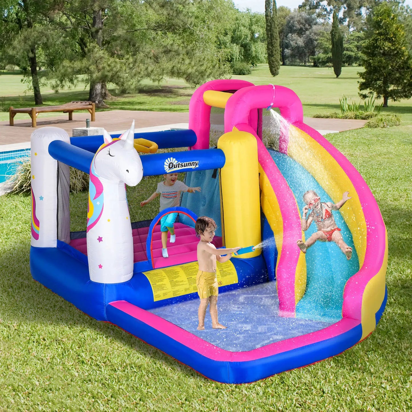 Unicorn 5-in-1 Large Inflatable Bounce House, Inflatable Water Slide for Kids from PriceLows™