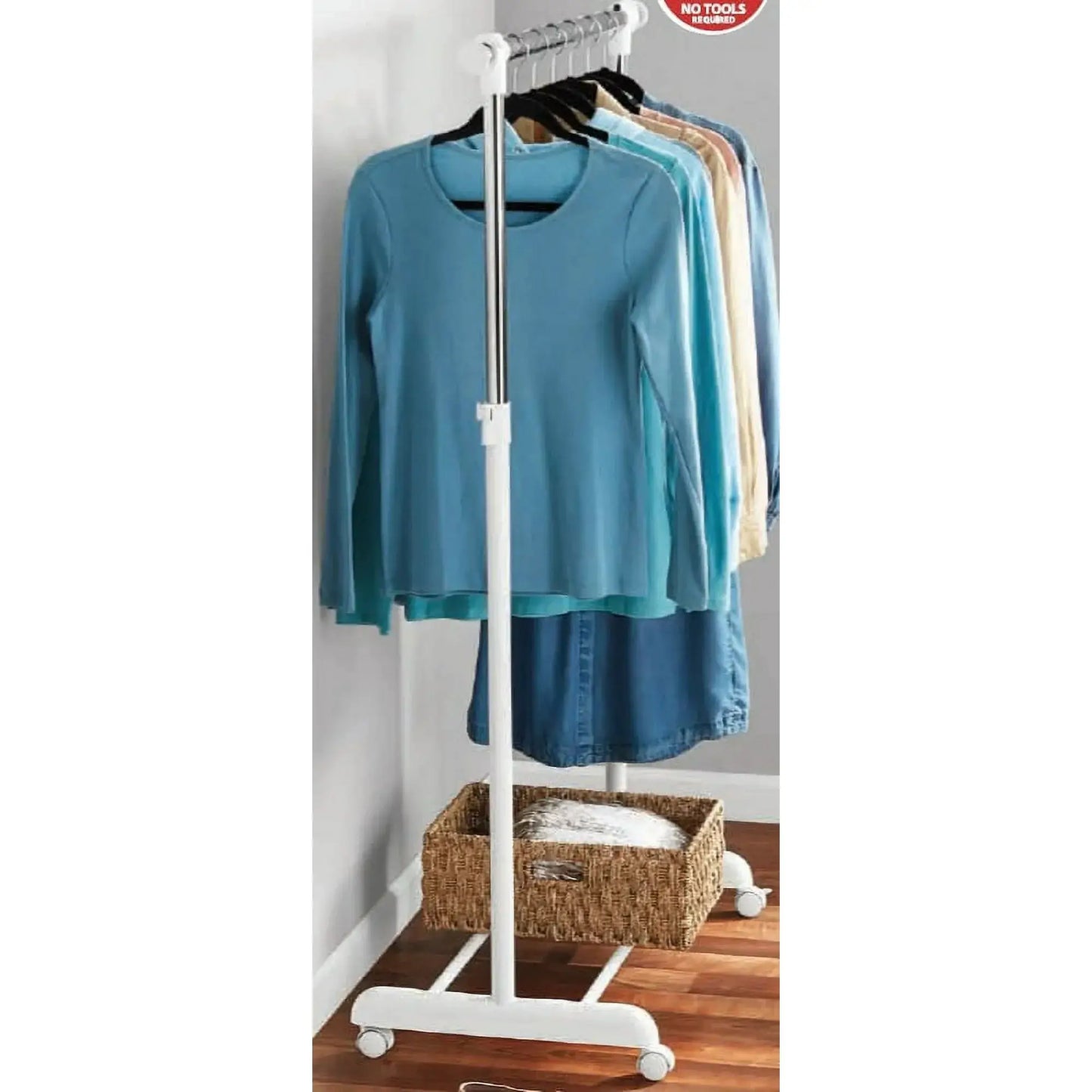 Adjustable Metal Rolling Garment Rack, Clothes Organizer with Wheels, Chrome & White, Portable Wardrobe Storage for Home & Retai from PriceLows™