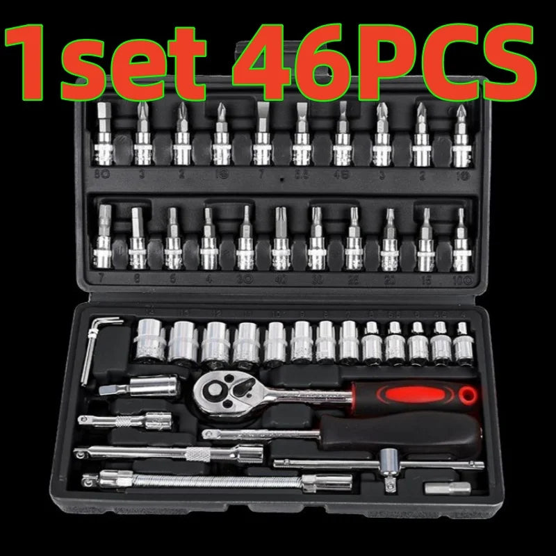 1 Set of 46-Piece Car Repair Tool Set, Ratchet Wrench Tool Box, Car Maintenance Socket Repair Kit, Hardware Kit, Multifunctional Car Repair Tool Kit from PriceLows™