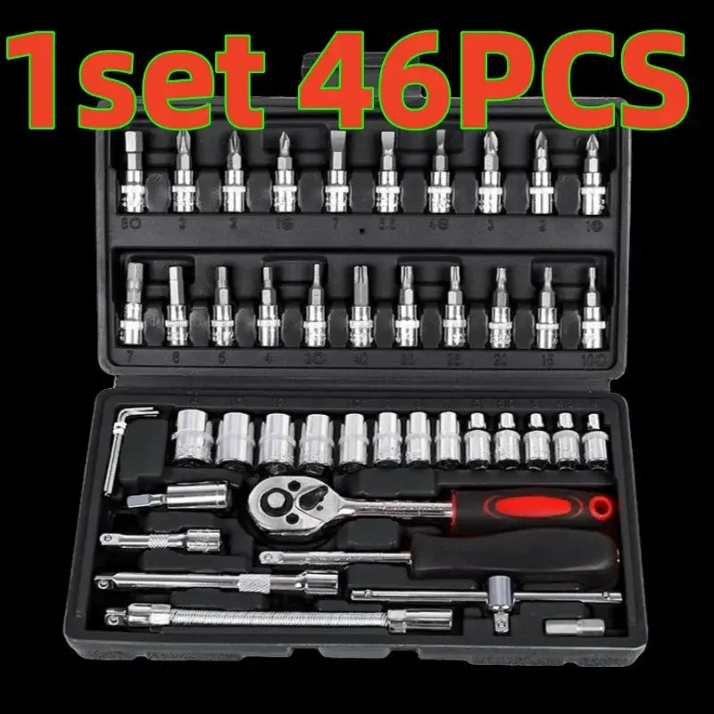 1 Set of 46-Piece Car Repair Tool Set, Ratchet Wrench Tool Box, Car Maintenance Socket Repair Kit, Hardware Kit, Multifunctional Car Repair Tool Kit from PriceLows™