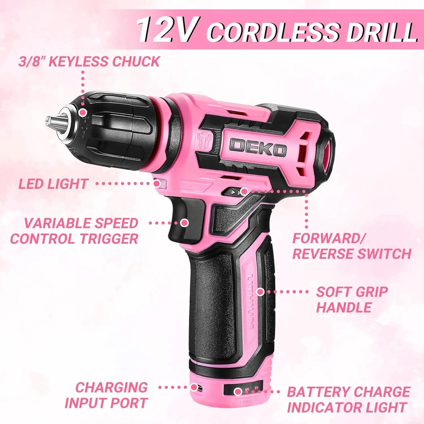 Pink Tool Kit Box with 12V Cordless Drill Set for Home Repair and DIY Projects, 238-Piece Hand Tool Combo with Storage Organizer from PriceLows™