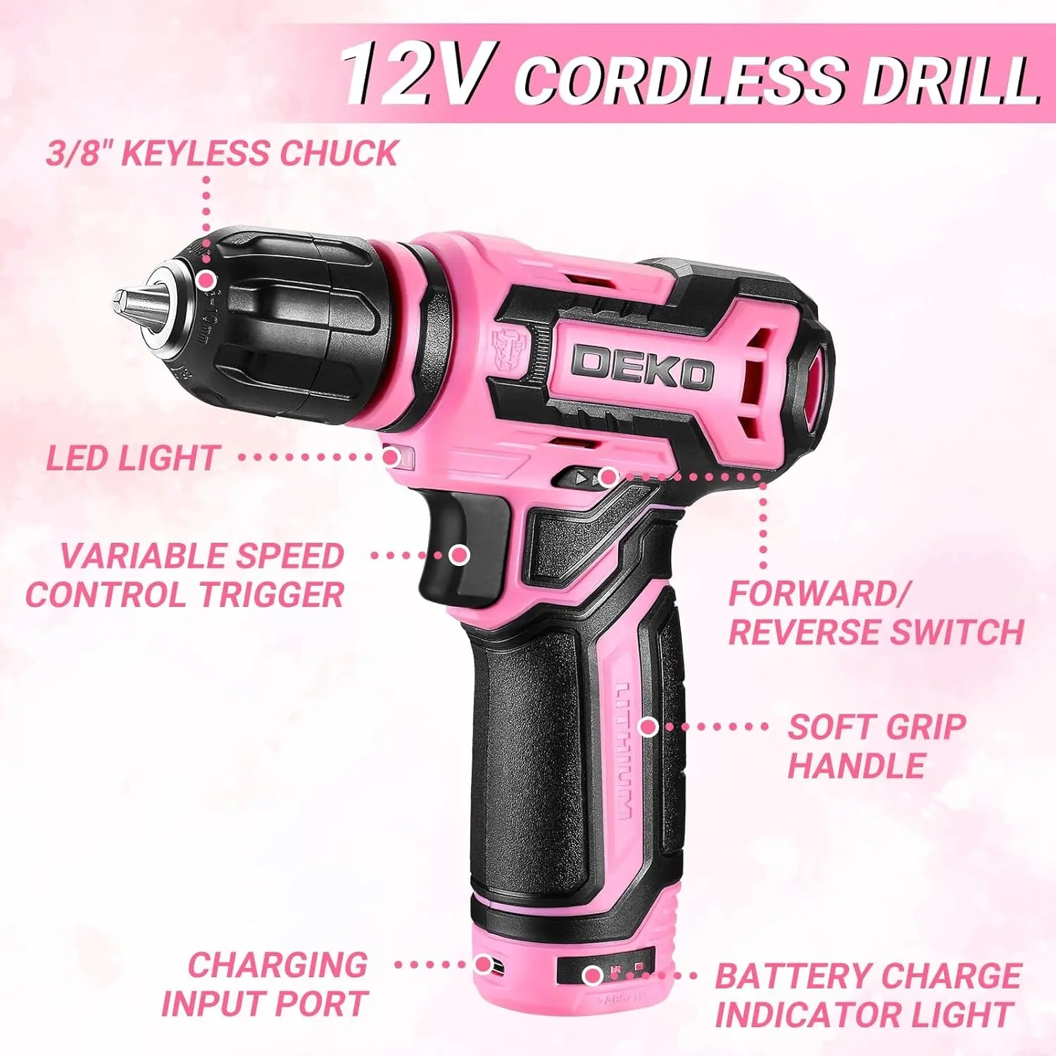 Pink Tool Kit Box with 12V Cordless Drill Set for Home Repair and DIY Projects, 238-Piece Hand Tool Combo with Storage Organizer from PriceLows™
