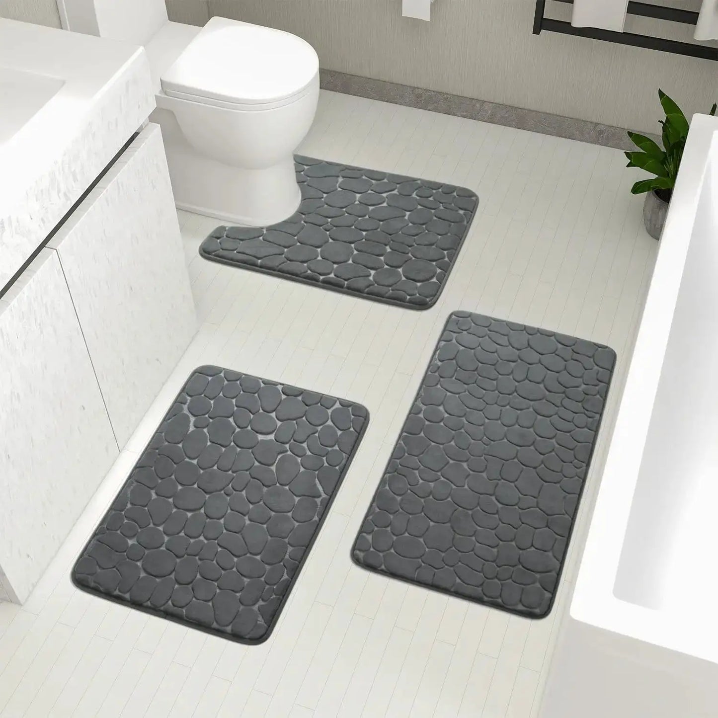 Bathroom Rugs Mat Set 3 Piece Dark Grey, Memory Foam Bath Mats Sets, Non Slip Water Absorbent Washable Bath Rugs for Sin from PriceLows™