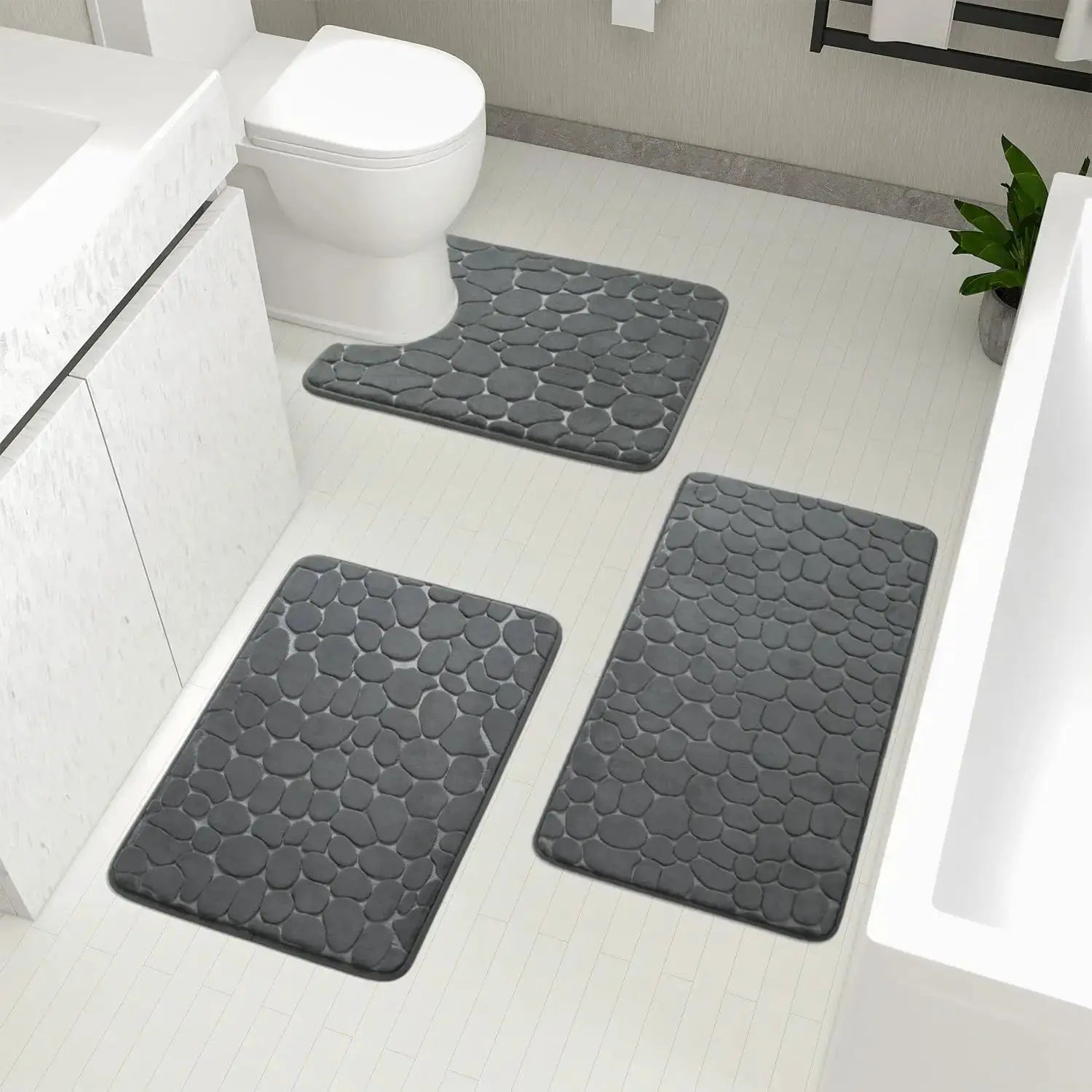 Bathroom Rugs Mat Set 3 Piece Dark Grey, Memory Foam Bath Mats Sets, Non Slip Water Absorbent Washable Bath Rugs for Sin from PriceLows™