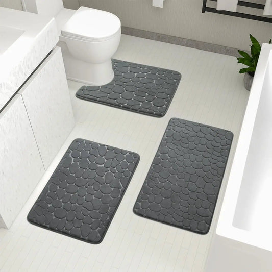 Bathroom Rugs Mat Set 3 Piece Dark Grey, Memory Foam Bath Mats Sets, Non Slip Water Absorbent Washable Bath Rugs for Sin from PriceLows™