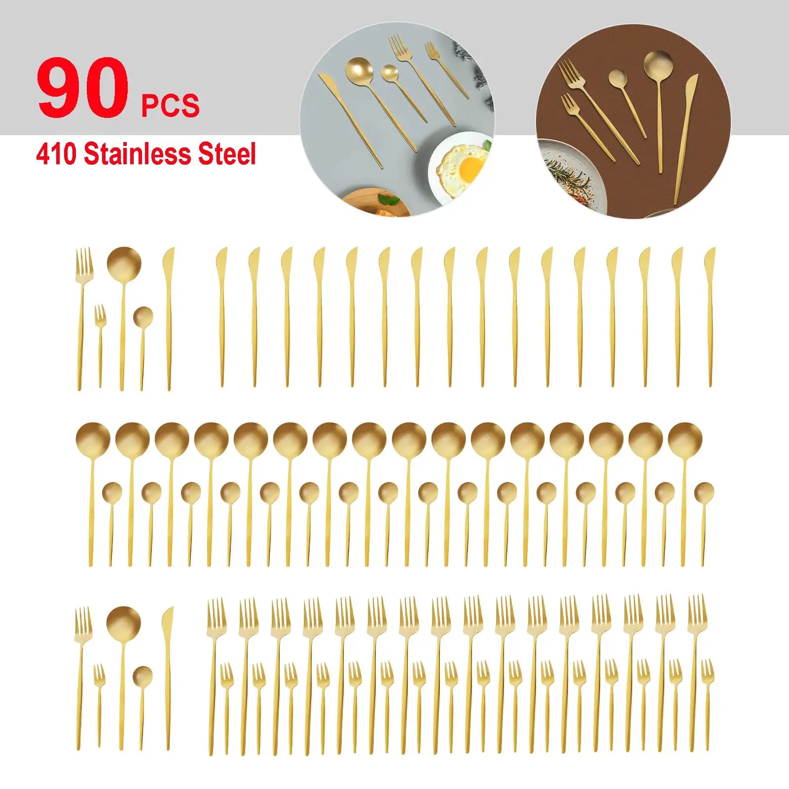 90Pcs Gold Stainless Steel Silverware - Heavy Duty Cutlery, 420 Stainless Steel Tableware Set for Wedding, Buffets, Restaurants from PriceLows™