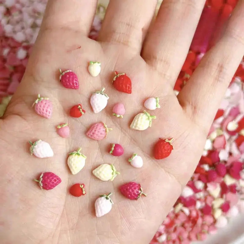 58Pcs New Cute Strawberry Mini Resin Nail 3D Art Stickers Kawaii Decorations Carfts Stones For Korean Nail Art Decorations from PriceLows™