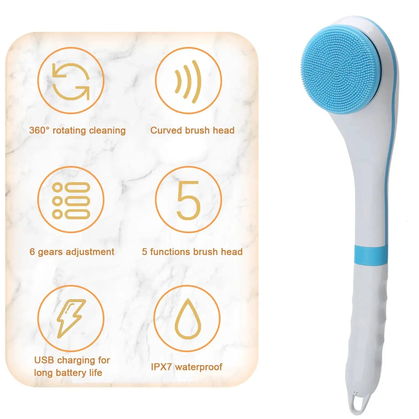 Electric Bath Brush | 5 Brush Heads | 6 Speed Settings