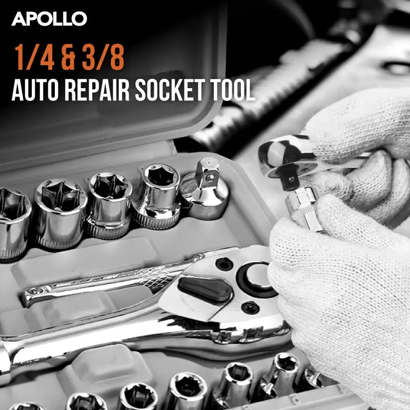 46/22pc 1/4" & 3/8" Drive Socket Set Heavy Duty Cr-V Ratchet Wrench Kit Professional Mechanic Tool Set for Auto & Home Repair from PriceLows™