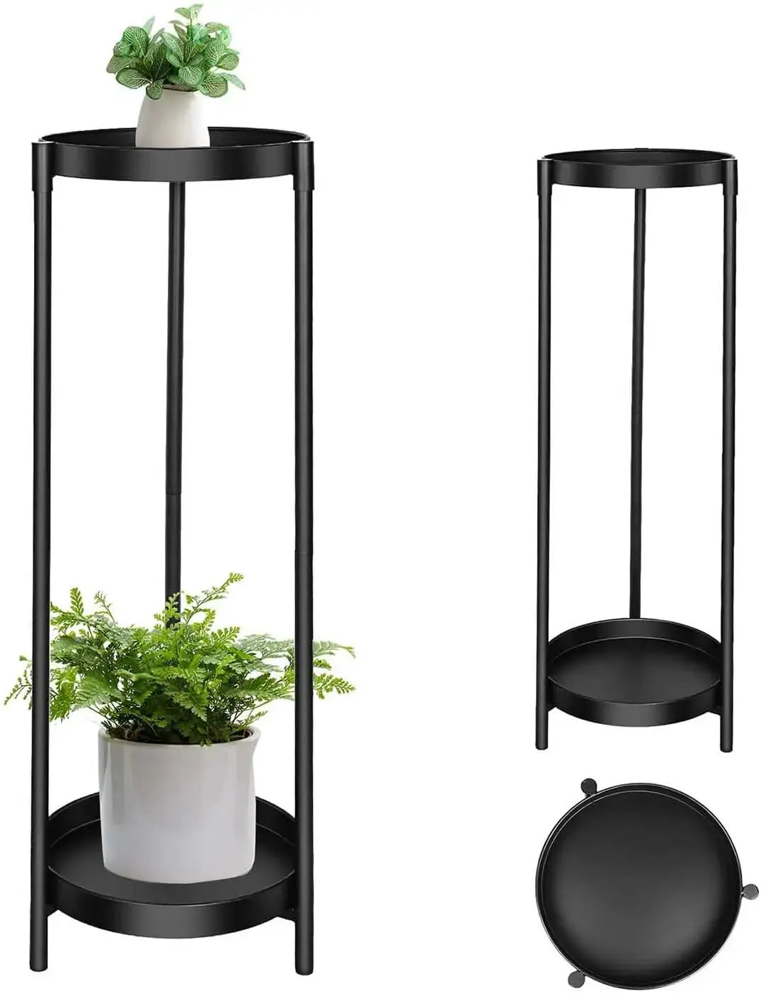 2 Tier 24" Tall Plant Stand Indoor Outdoor, Heavy Duty Metal, Rustproof Iron, Black, for Patio Garden Balcony from PriceLows™
