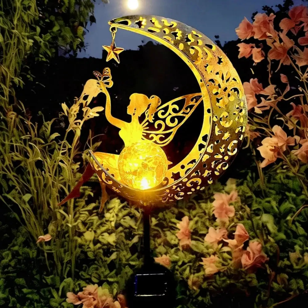 Solar Garden Statues Outdoor Decor Fairy Moon Figurine Light Stake Ornament for Patio, Lawn, Yard, Pathway gift for Mom Grandma from PriceLows™