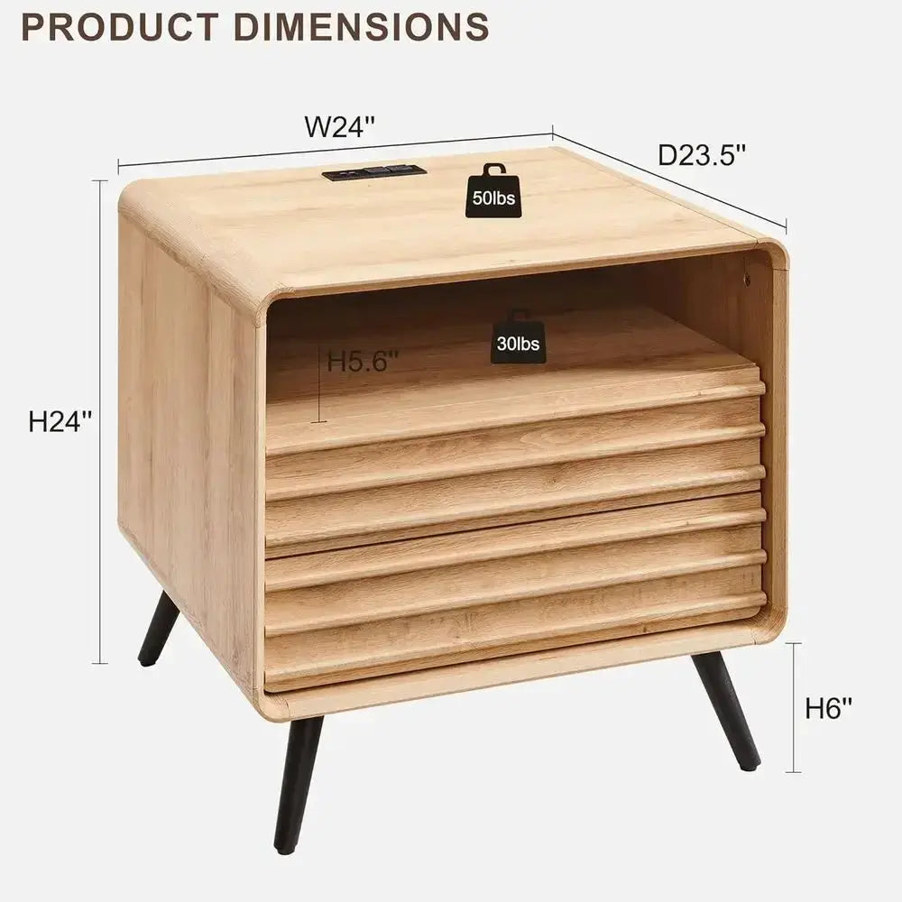 24 Nightstand with Storage Station, Modern End Table with 2 Drawers, Wooden Side Table for Living Room, Bedroom, or Office in Na from PriceLows™