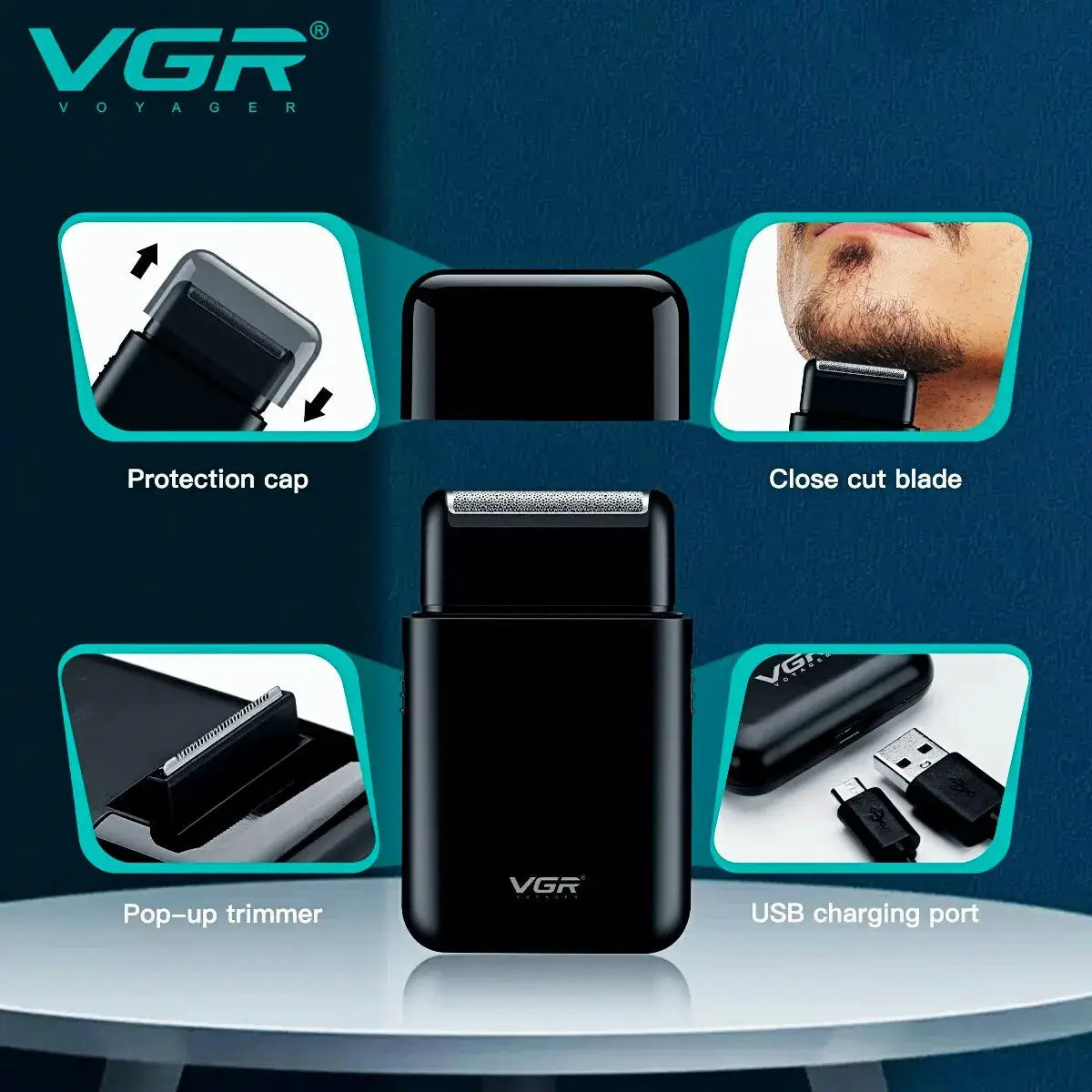 Electric Shaver | Stainless Steel Blade | USB Charging | Model V390