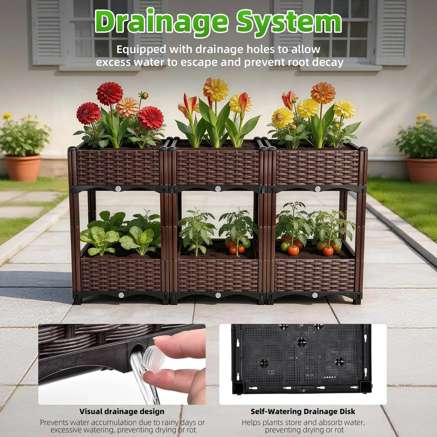 Elevated Raised Garden Bed with Legs Large, 6 Grids Divider Planter Box Outdoor PP Plastic Flower Plant Container, Double Layered Space Saving, for Vegetables Herbs with Drainage Holes Stand Up Gardening, for Patio Backyard B from PriceLows™
