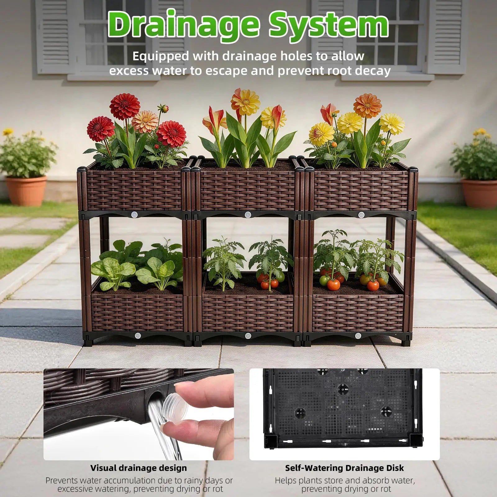 Elevated Raised Garden Bed with Legs Large, 6 Grids Divider Planter Box Outdoor PP Plastic Flower Plant Container, Double Layered Space Saving, for Vegetables Herbs with Drainage Holes Stand Up Gardening, for Patio Backyard B from PriceLows™