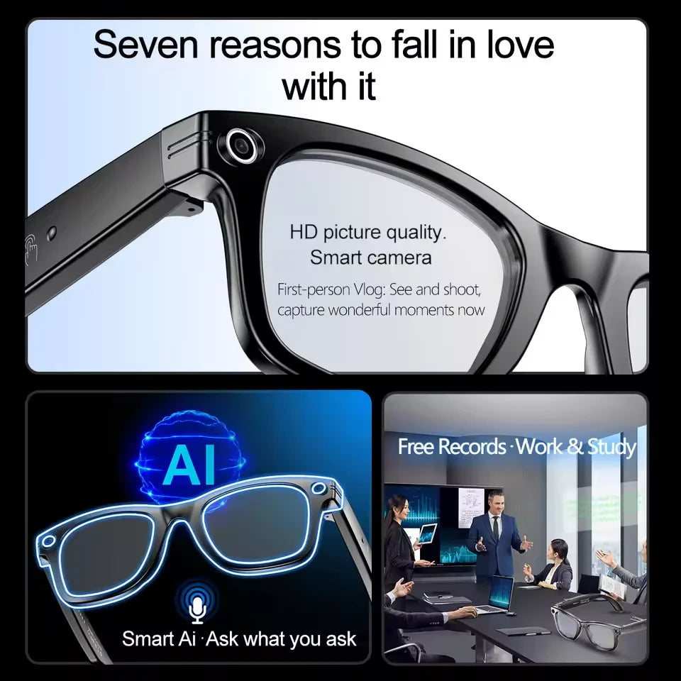 Smart Glasses | AI Translation 720P Dual Cam | Waterproof Bluetooth 5.3 | Men