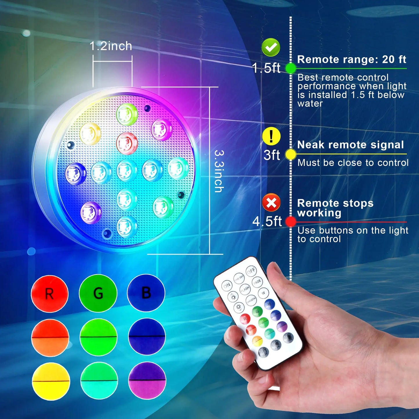 Rechargeable Submersible Pool Lights With Remote Waterproof Underwater Charging 16 Color Changing LED With Magnet Floating Light from PriceLows™