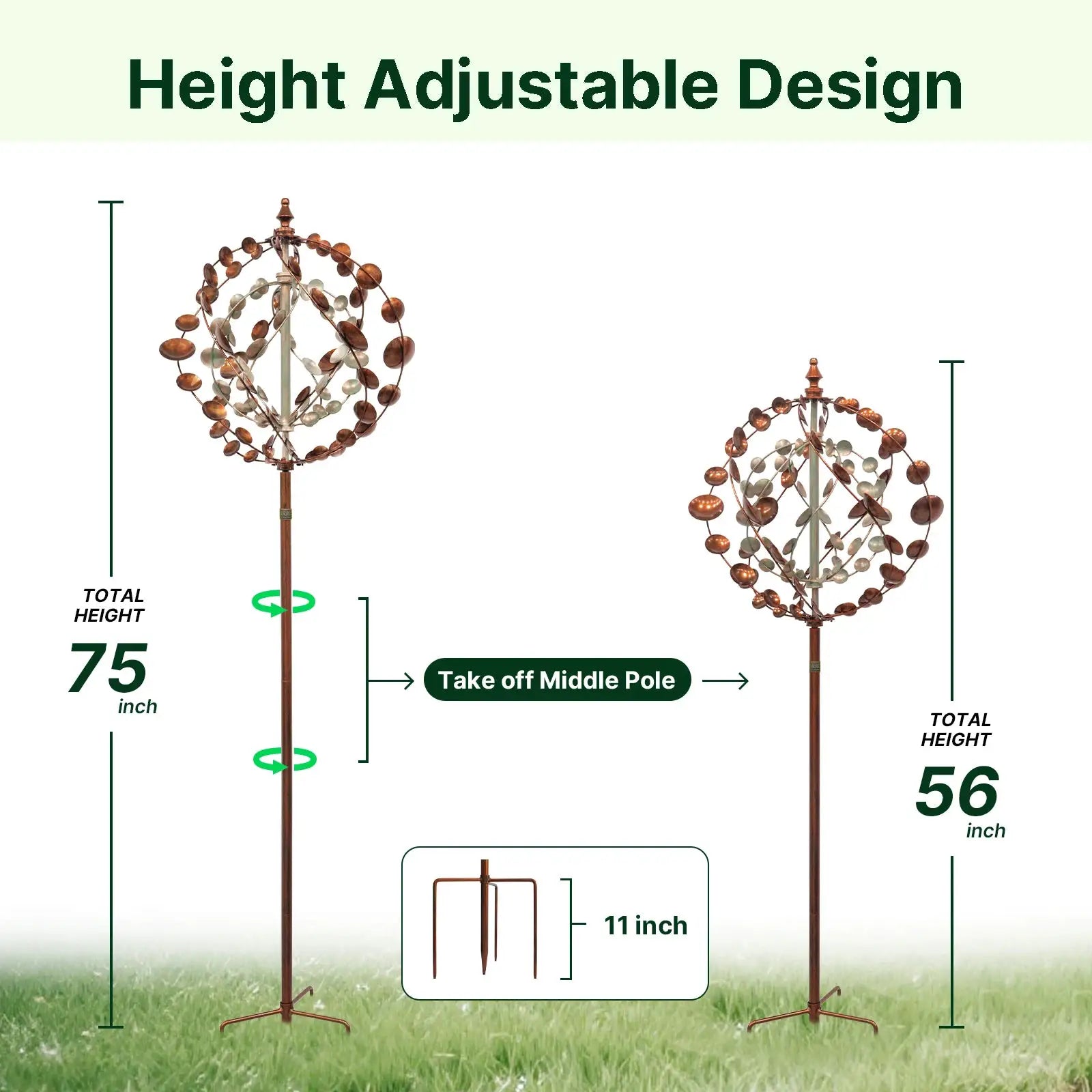 Wind Spinners Outdoor, 75" Large Metal Kinetic Wind Sculptures for Garden, 360 Degrees Swivel Yard Art with 2 Pcs Welcome Flag from PriceLows™