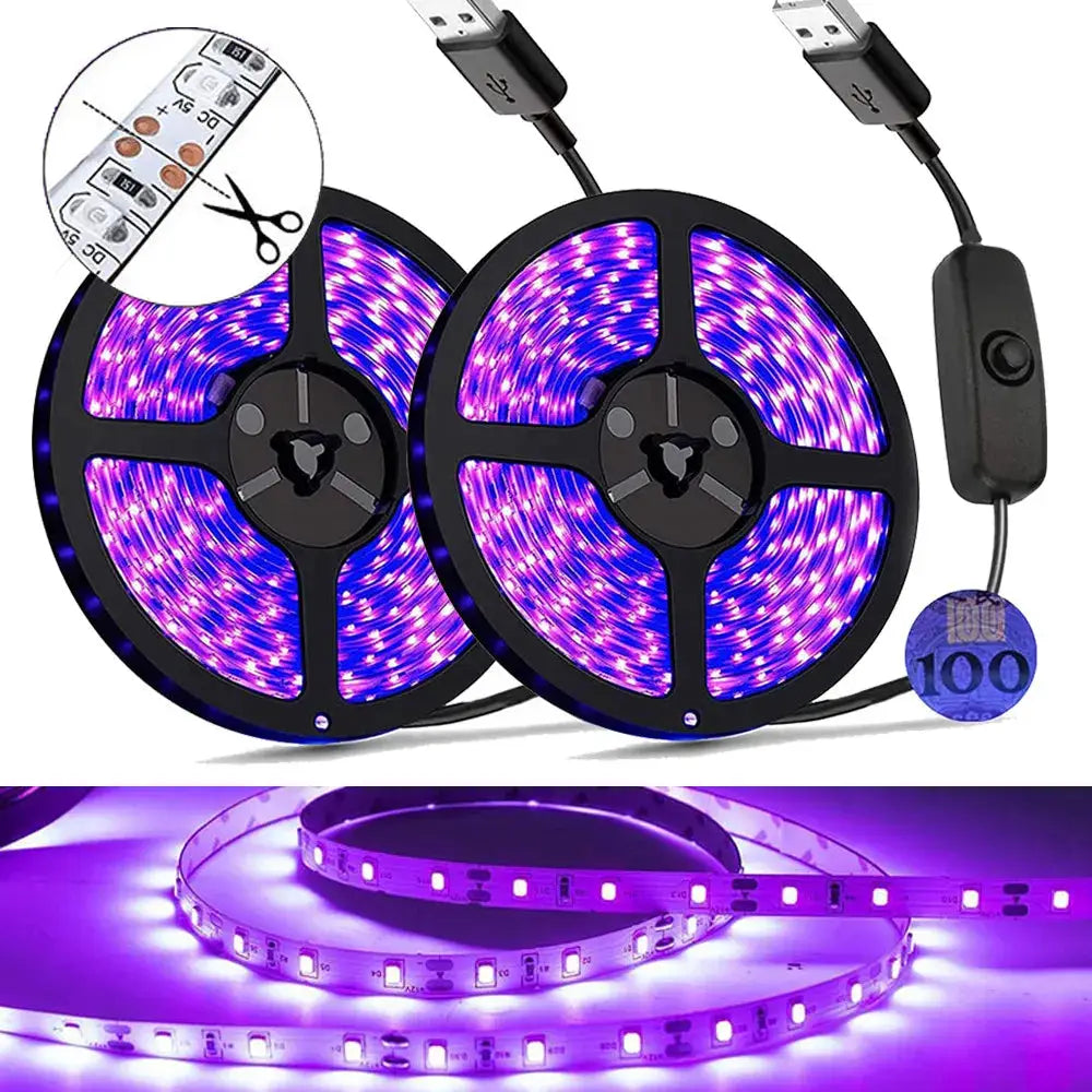 UV Led Strip light 5V UVA Light 395-405nm SMD2835 Ultraviolet Ray LED Diode Ribbon Purple Tape Lamp USB With Switch 60LEDs/m from PriceLows™