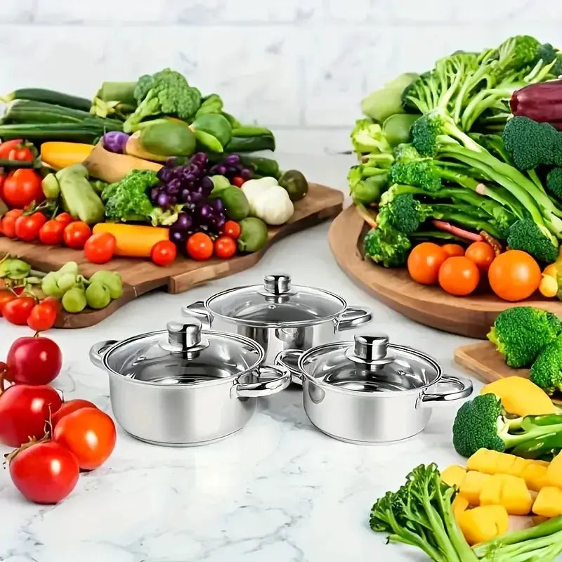 12pcs Stainless Steel Kitchen Cookware Set, (6Pots+6Lids) Cookware Set with Handles And Lids, Includes Different Sizes of Stockpots with Frying Pans, Dishwasher Safe, Easy to Clean, Durable And Heat Resistant, Silver Handle from PriceLows™