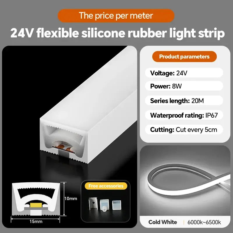 24VLED Silicone Light Strip Sleeve Outdoor Waterproof Linear Light Open Hidden Embedded Flexible Bendable Shaped Light Strip from PriceLows™