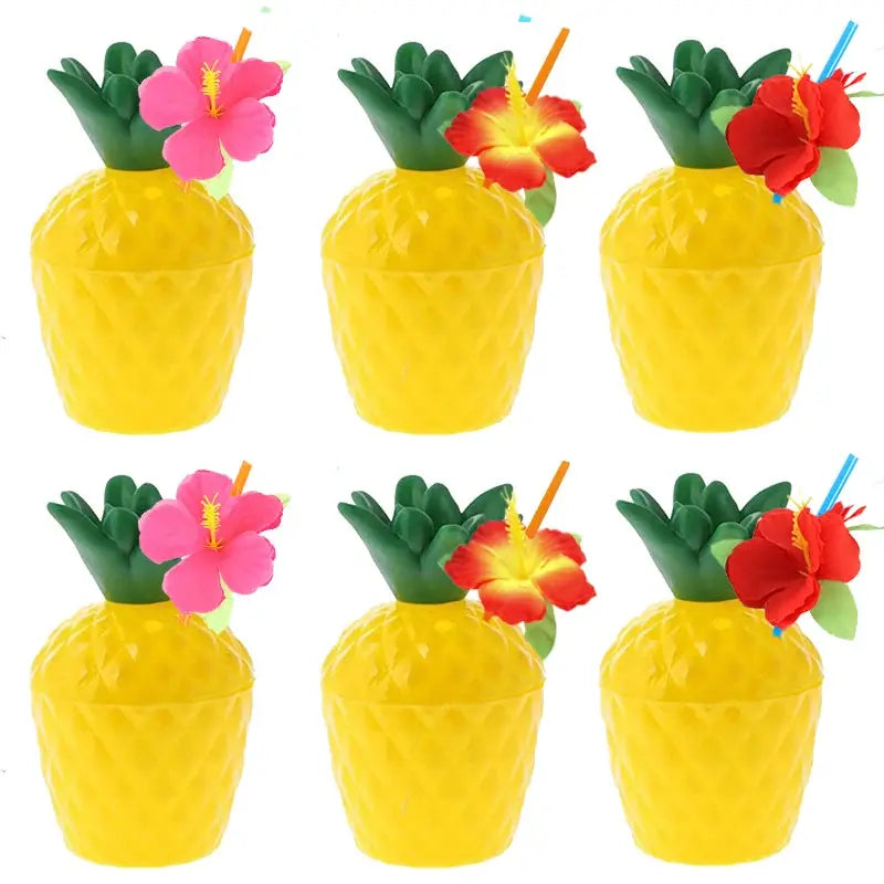 Plastic Drinking Cups | Pineapple & Coconut Design | 6 Pack