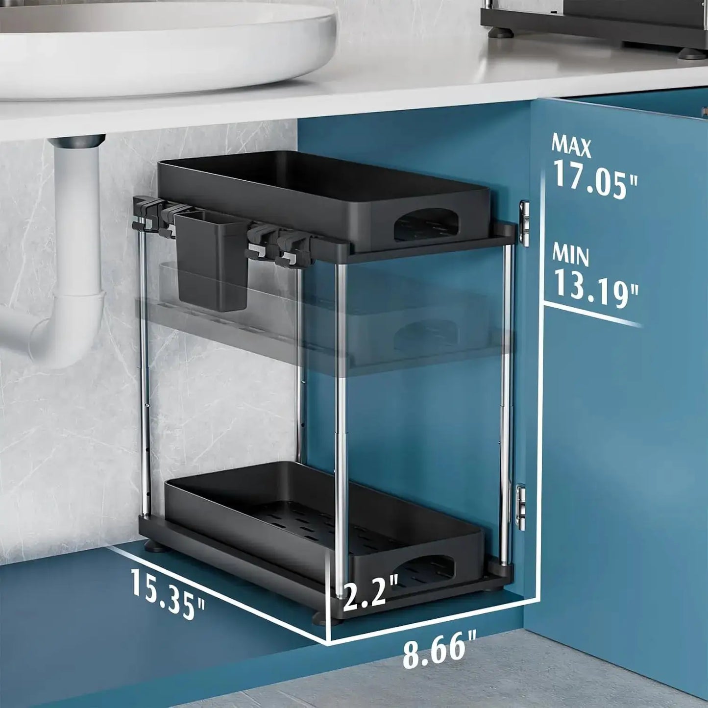 2 Pack Under Sink Organizers and Storage, Double Sliding Kitchen Cabinet Organizer, Adjustable Countertop Organizer from PriceLows™