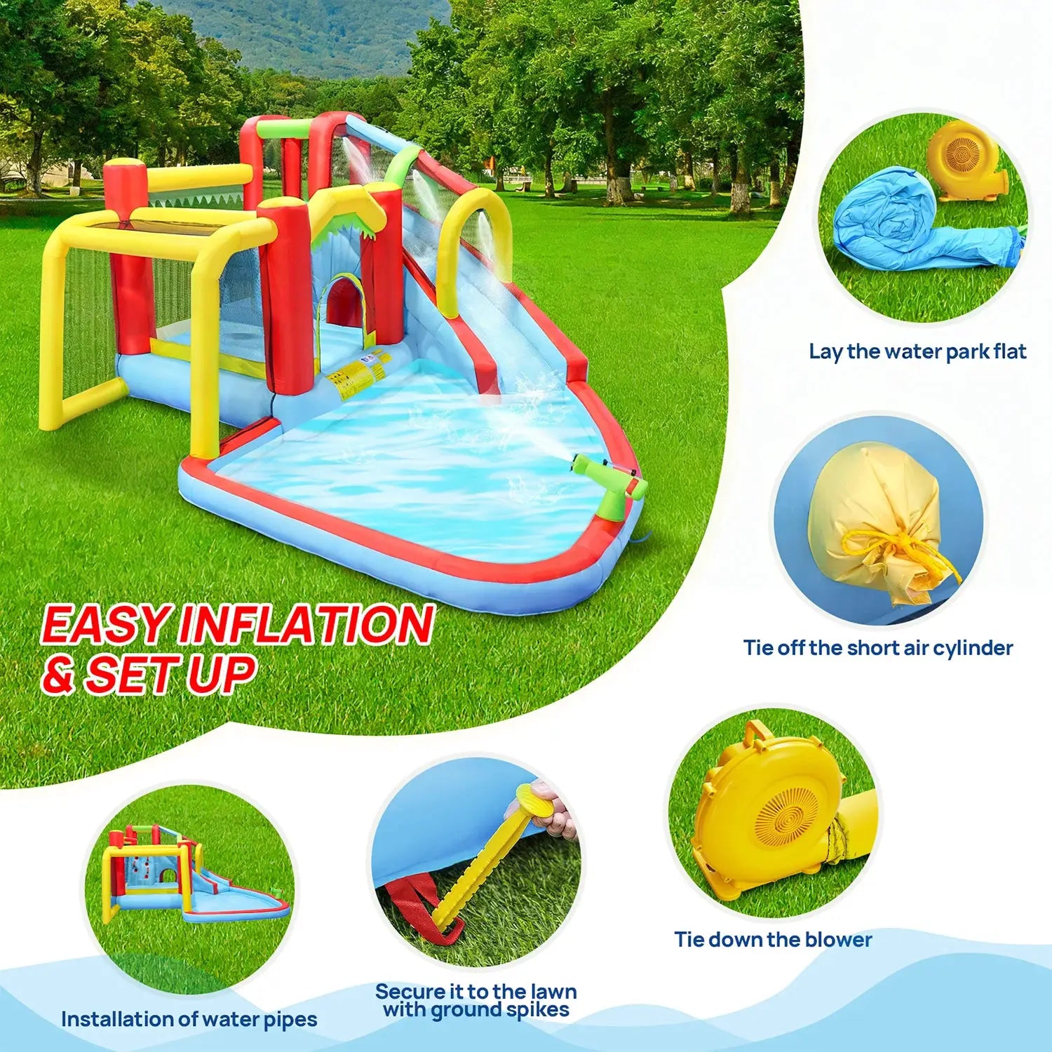 7in1 Inflatable Water Slide Park Bounce House Outdoor Backyard Splash Pool Climbing Wall Basketball Soccer Water Gun Kids Party from PriceLows™