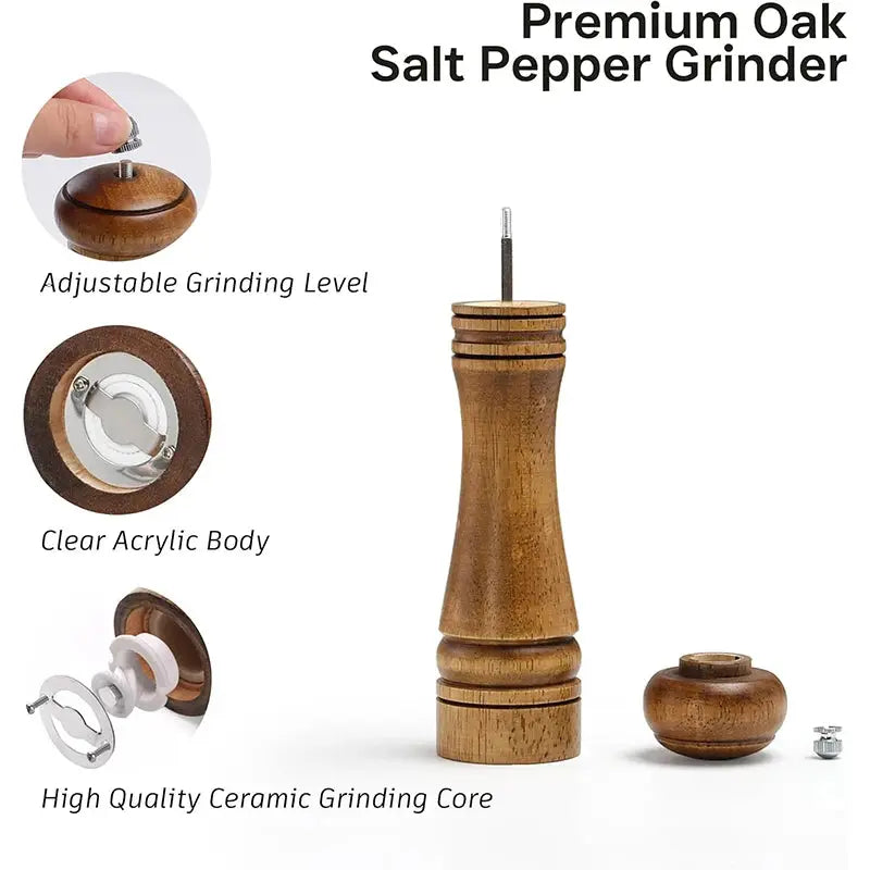 Wooden Salt And Pepper Grinder Set | Oak Wood | Adjustable Ceramic Grinder | JT551