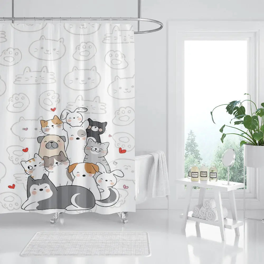 unframed Cat Printed Shower Curtain Color Cartoon Lovely Animal Bear Polyester Fabric Hanging Curtains Bathroom Bathtub Decor wi from PriceLows™