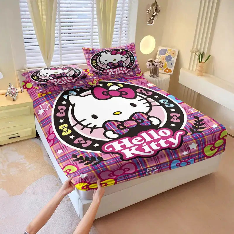 3Pcs Kawaii Hello Kitty Fitted Sheet Set With 2 Pillowcases Pink Bed Sheet Soft Deep Pocket Bedding For Girls Bedroom Decor from PriceLows™