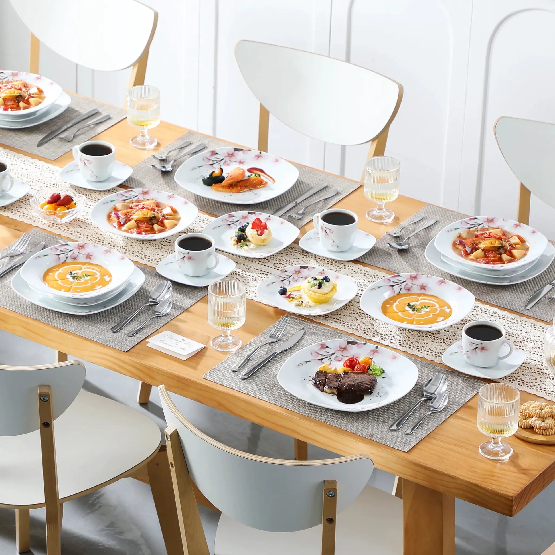 VEWEET ANNIE 30/24/20 Pcs Porcelain Dinnerware Set Pink Floral Plates Dinner Set with Dinner Plate/Dessert/Soup/Cup/Saucer from PriceLows™