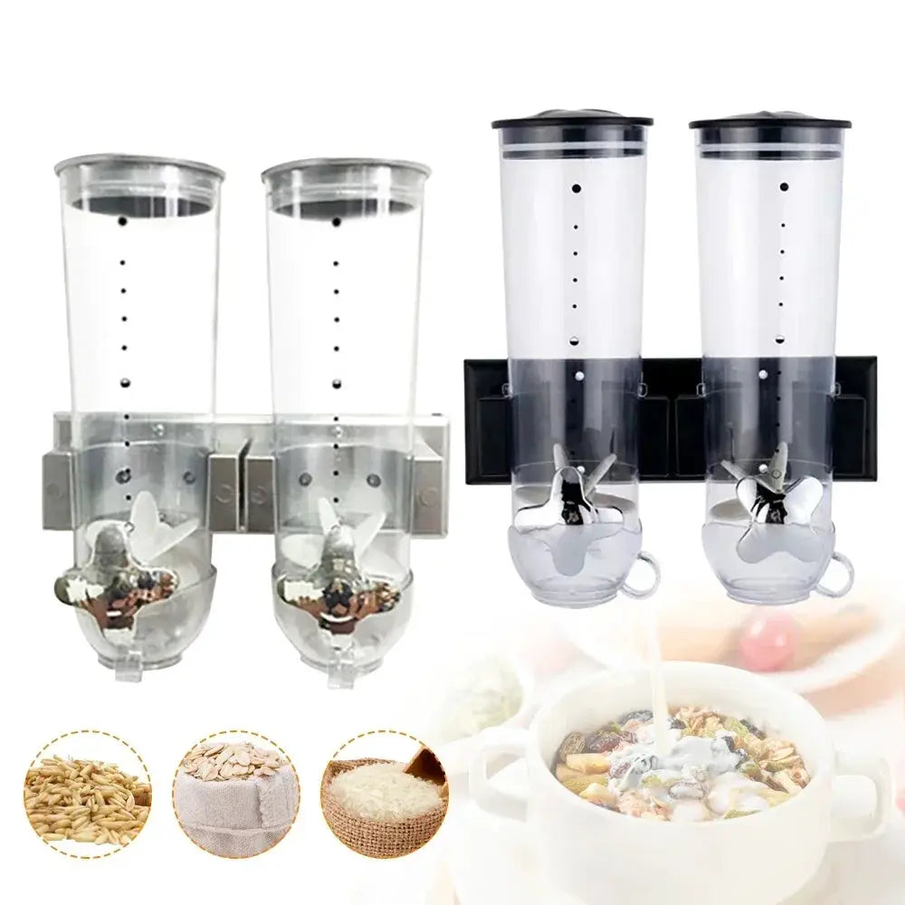 Dual Control Food Dispensers Wall Mount Double Dry Cereal Dispenser for Cereal Nuts Coffee Beans Mix Convenient Storage from PriceLows™