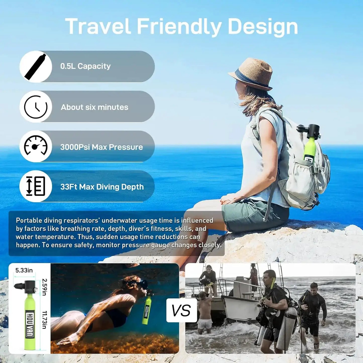 HOUVAN 0.5L Mini Diving Tank with Pump and Snorkel Mask Portable Diving Tank Essential for Outdoor Travel Unisex Gift from PriceLows™