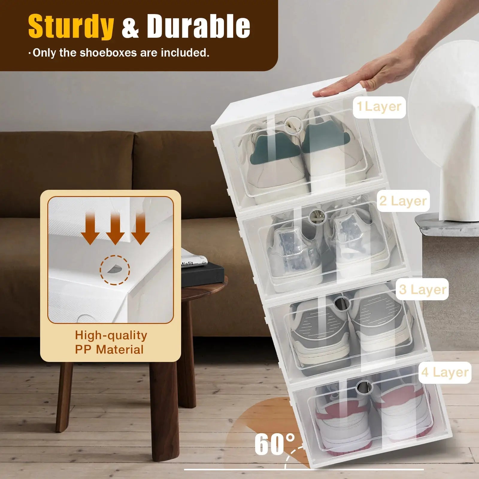 24pcs/set Transparent Plastic Shoe Case Large Thickened Shoe Box Stackable Organizer Drawer Shoe Rack White from PriceLows™