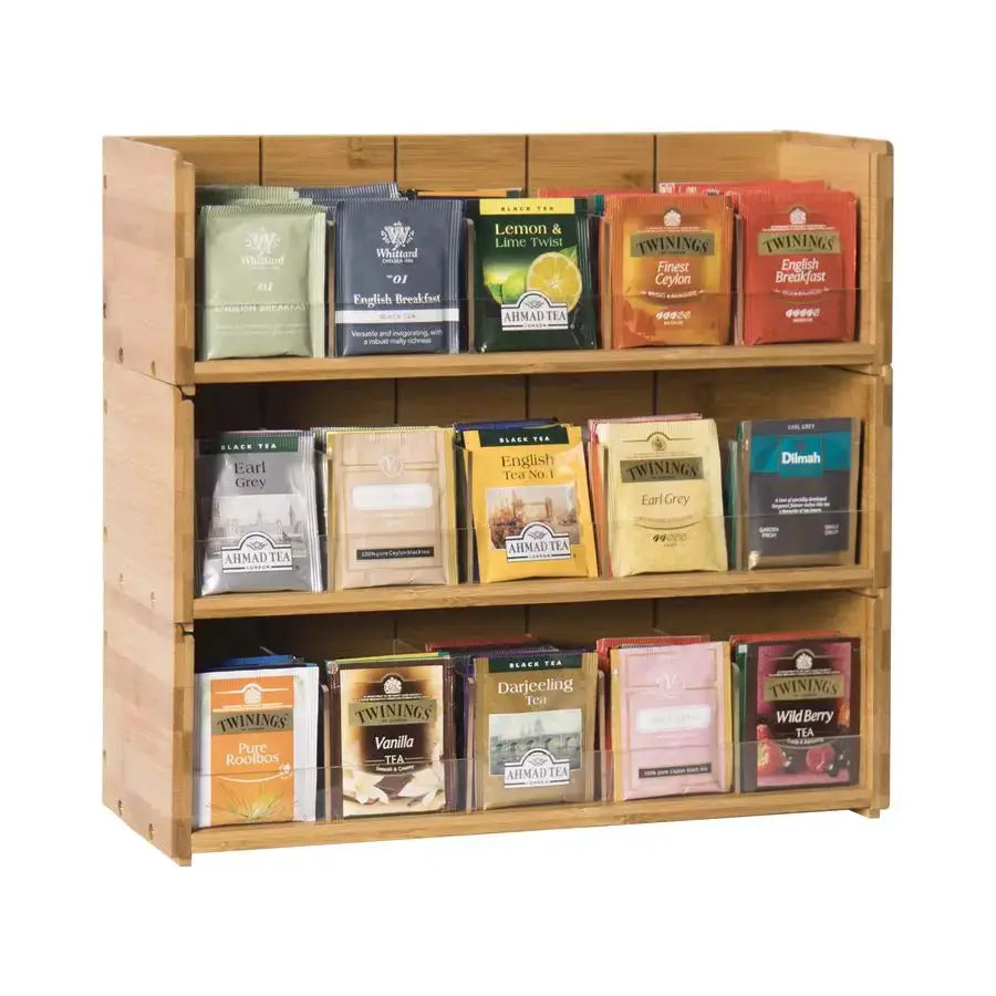 Bamboo Tea Bag Organizer Storage Box, 3 Tier Stackable Tea Bag Box Natural Wood, Wall Mount Tea Chests with Acrylic for tea bags from PriceLows™