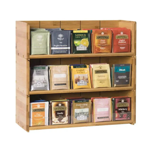 Bamboo Tea Bag Organizer Storage Box, 3 Tier Stackable Tea Bag Box Natural Wood, Wall Mount Tea Chests with Acrylic for tea bags from PriceLows™