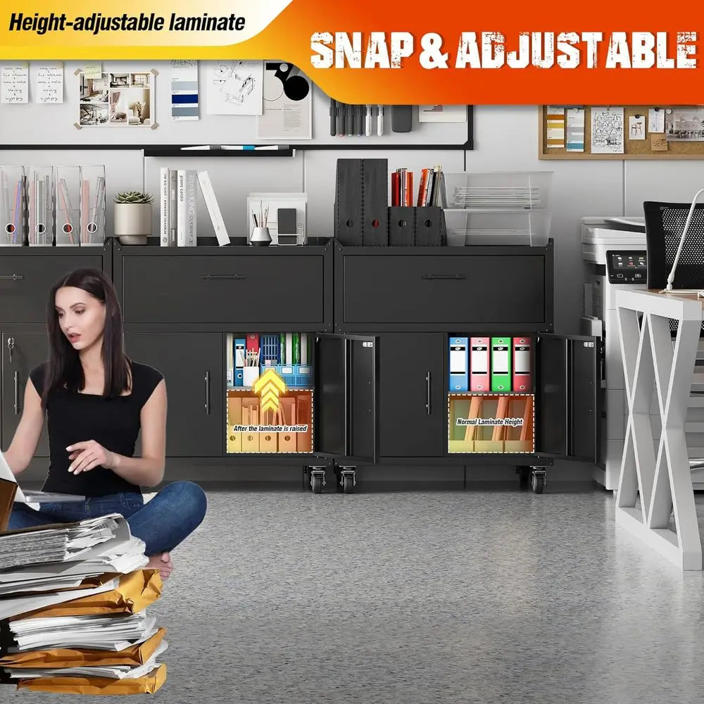 Metal Storage Cabinet with Wheels, 1 Drawer 2 Locking Doors Rolling Tool Chest for Garage, Office, Storeroom, Basement, Black from PriceLows™