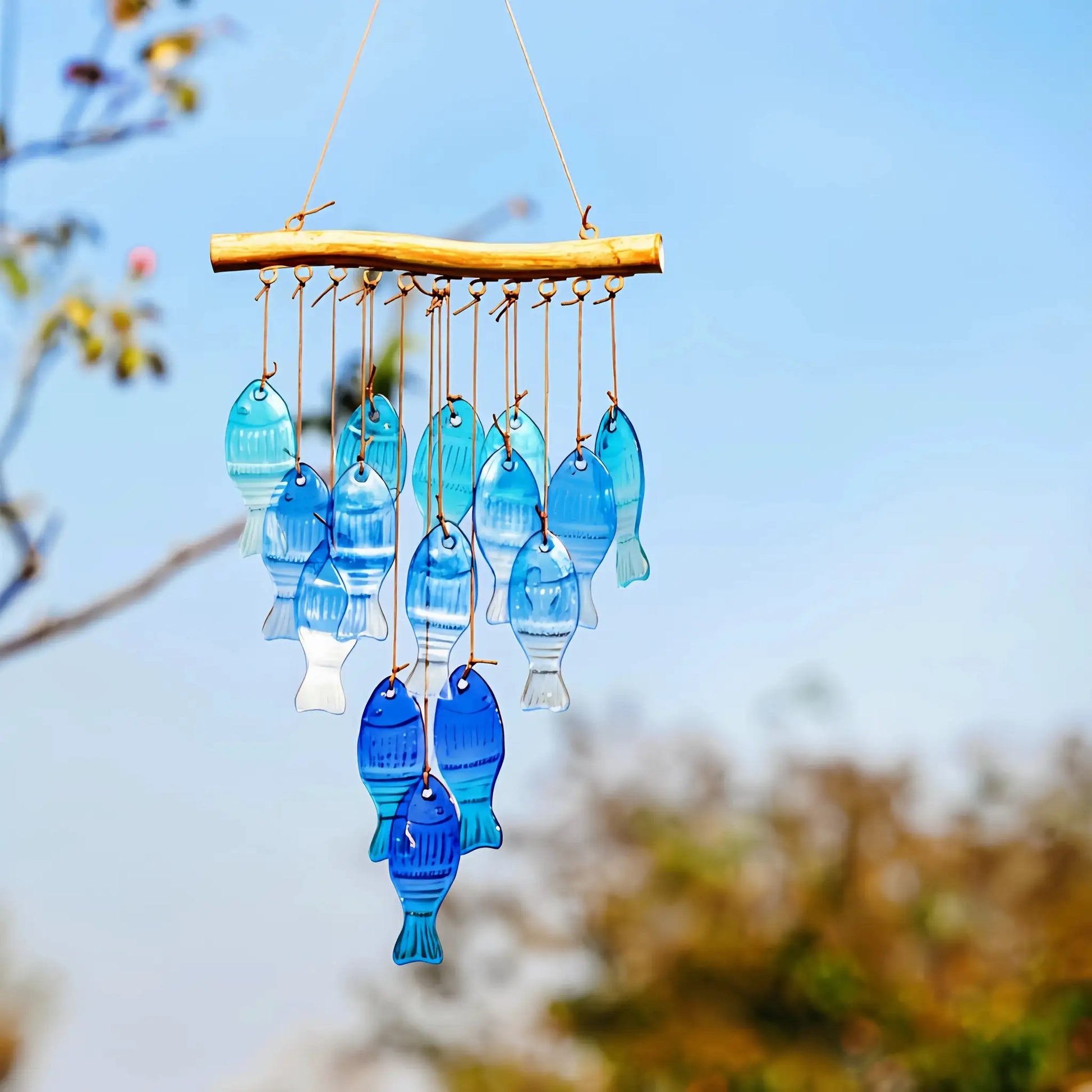 Blue Glass Sea Wind Chime, Handmade Fish-shaped Wind Chime from PriceLows™