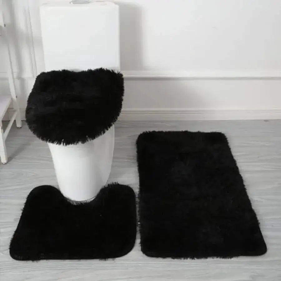 Black Bathroom Rugs Sets 3Piece Bath Mat Solid Bath Rug Floor Mats Washable Shower Rug with U-Shaped Contour Rug Toilet Lid Cover from PriceLows™