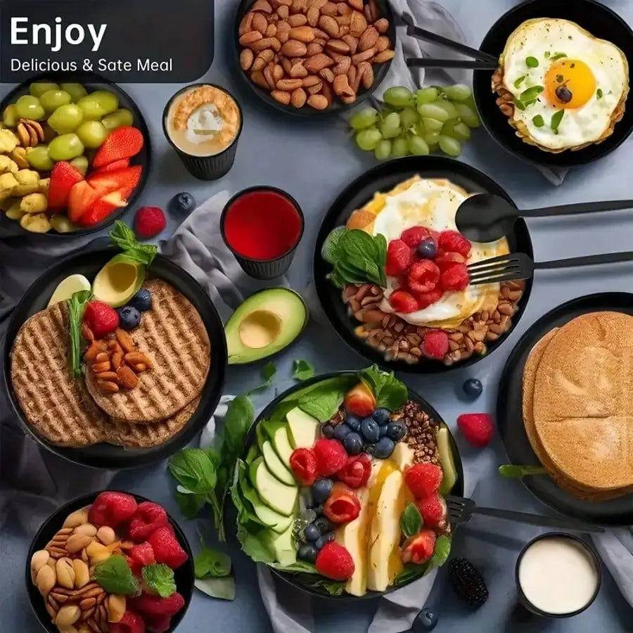 Wheat Straw Dinnerware Set | 32 Piece | Black Color | Serves 8