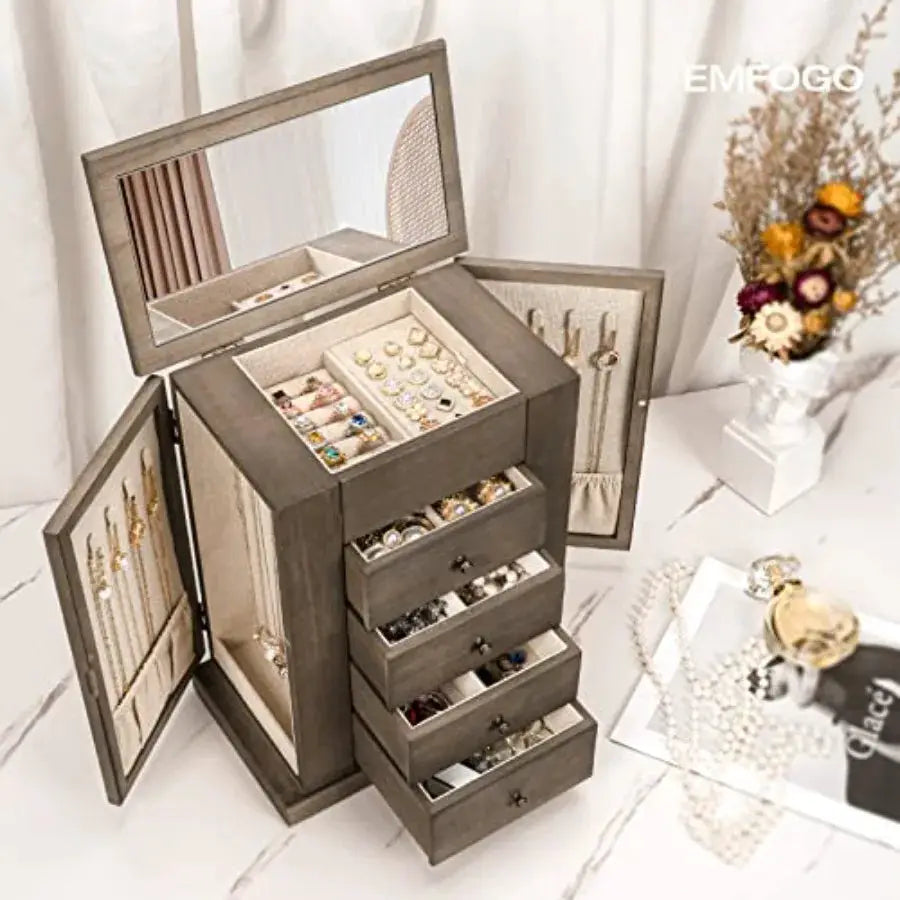 Jewelry Box for Women, 5 Layer Large Wood Jewelry Boxes and Organizers for Necklaces Earrings Rings Bracelets, Rustic Jewelry O from PriceLows™