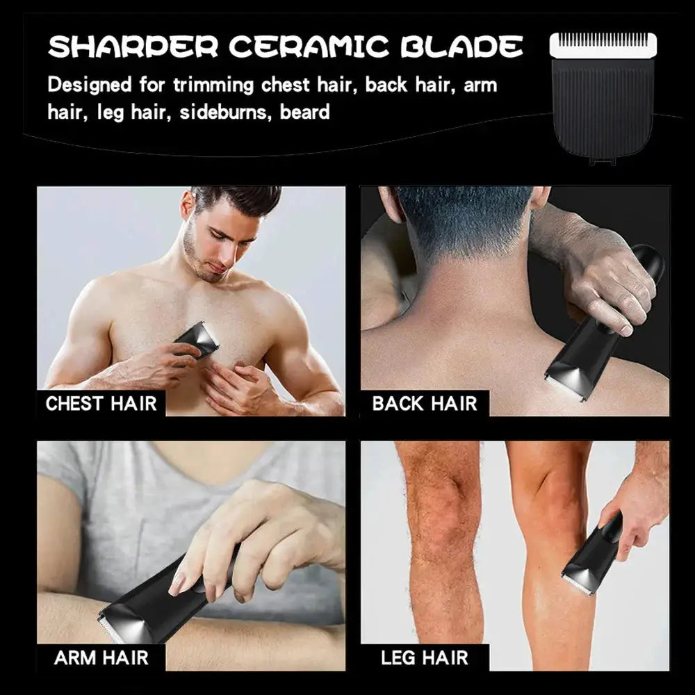 Men's Groin Trimmer | Ceramic Blade Head | Wet Dry Shaver | 2 Guard Attachments
