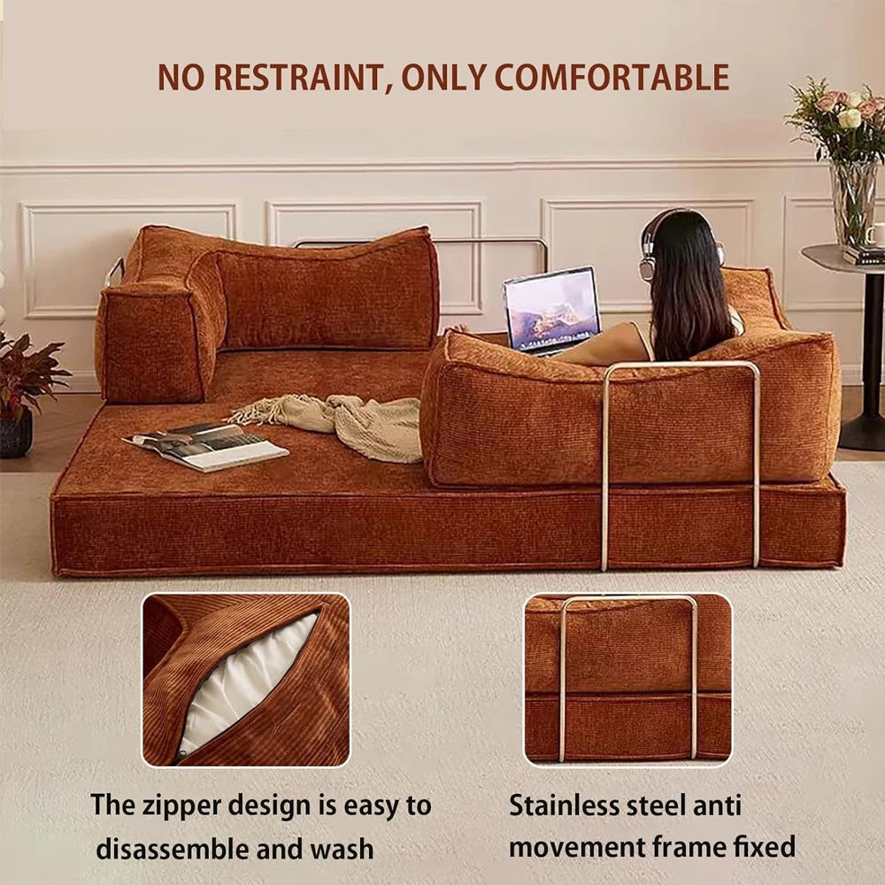 Foldable Sofa Bed | Stainless Steel Armrests | 1.8m, 2m, 2.2m | Living Room