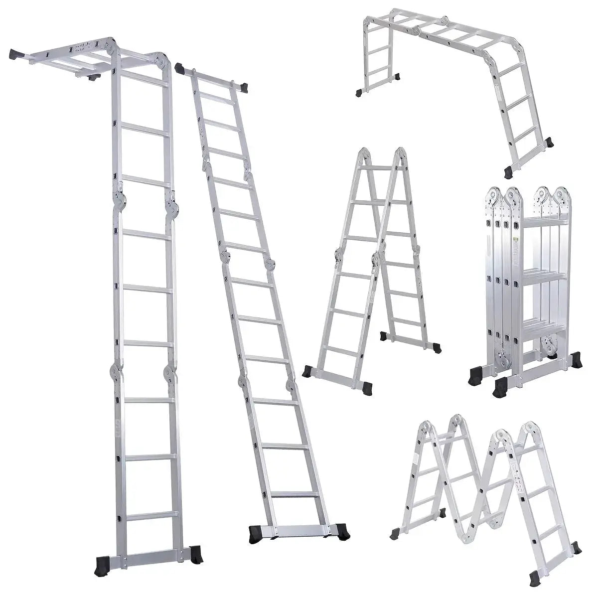 1pc Folding Step Ladder, Aluminum, Foldable, Multi Purpose Lightweight Scaffold Ladder, 330lb Capacity, 12.5ft Height from PriceLows™