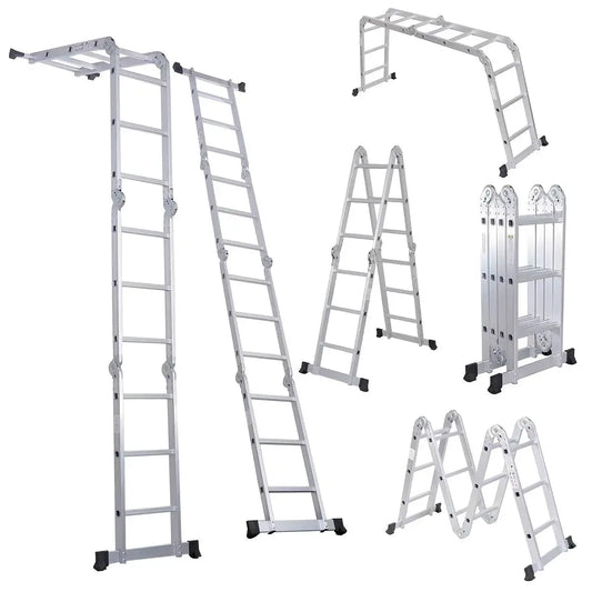 1pc Folding Step Ladder, Aluminum, Foldable, Multi Purpose Lightweight Scaffold Ladder, 330lb Capacity, 12.5ft Height from PriceLows™