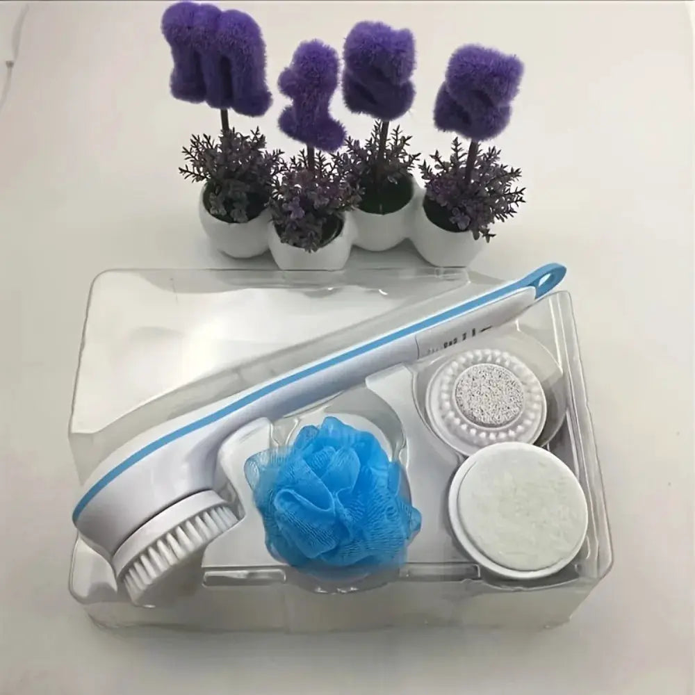 Electric Bath Brush | Long Handle | 3 Replaceable Heads | Shower Back Scrub Set