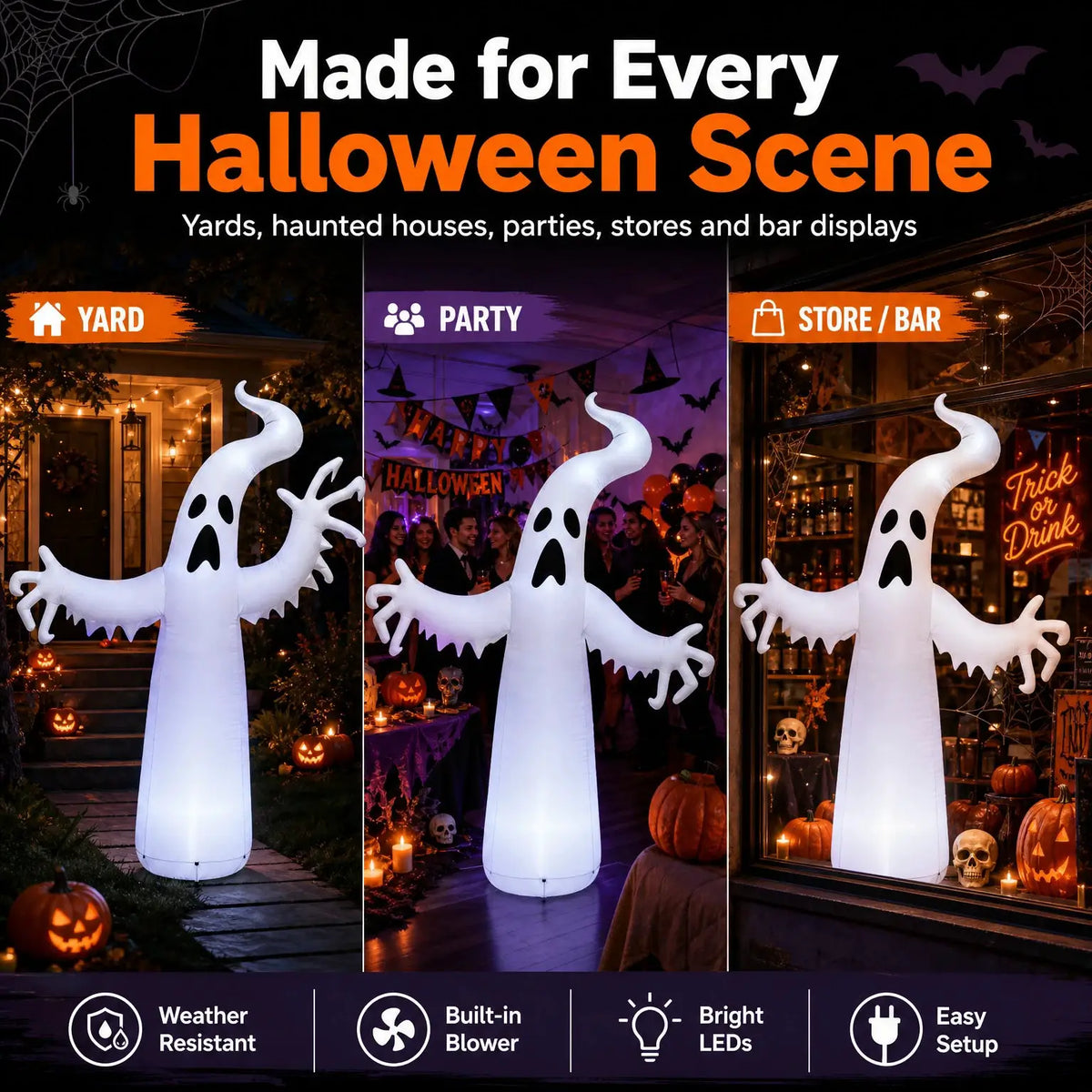 Inflatable Halloween Ghost | Pvc Outdoor Panel | Weather Resistant Finish | Large